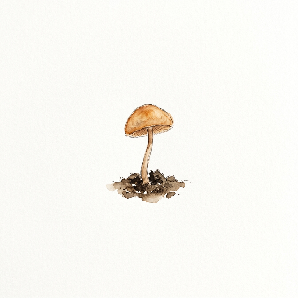 Watercolour mushroom, registered as the visible part of the Q888 mycelium